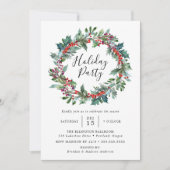 Elegante Holly Berry Wreath Holiday Party Einladung (Vorderseite)