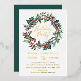 Elegante Holly Berry Wreath Holiday Party Folieneinladung