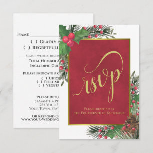 Elegante Holly & Pine Weihnachten oder Feiertage H RSVP Karte