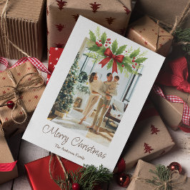 Elegante Holly & Red Bow Weihnachtskarte