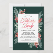 Elegante Holly und Evergreen Holiday Party Einladung (Vorderseite)