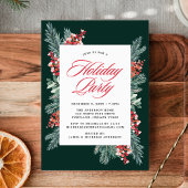 Elegante Holly und Evergreen Holiday Party Einladung