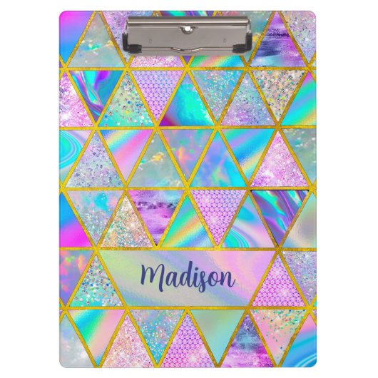 Elegante holografische trendy Imitate goldene geom Klemmbrett (Vorderseite)