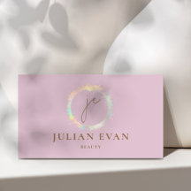 Elegante Holographic Monogram Pink Business Card