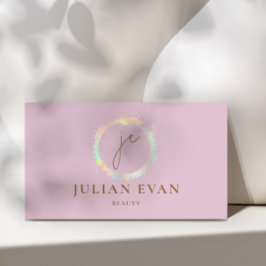 Elegante Holographic Monogram Pink Business Card Visitenkarte