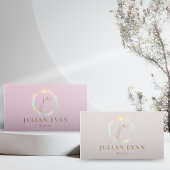 Elegante Holographic Monogram Pink Business Card Visitenkarte