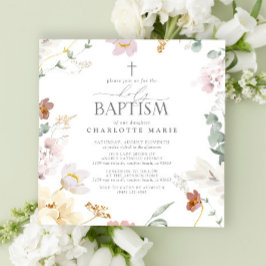 Elegante Holy Baptism Blush Pink Wasserfarbe Blume Einladung