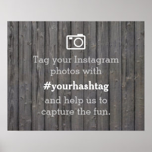 Elegante Holz Instagram-Fotos Hashtag Hochzeitssch Poster