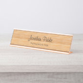 Elegante Holzaussehen Rose Gold Moderne Vorlage Schreibtischnamensplakette (Vorderseite )