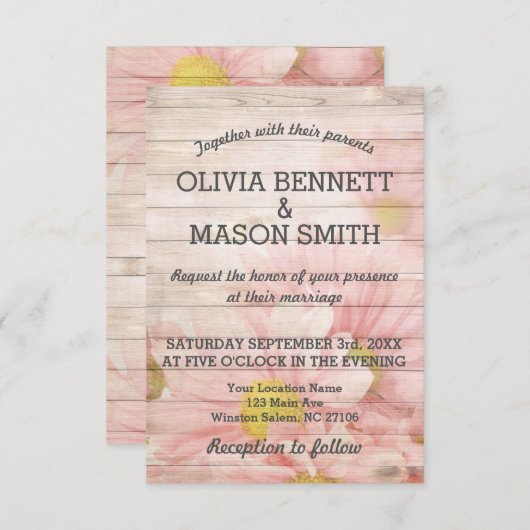 Elegante hölzerne Blume strukturiert Hochzeitskart Einladung (Vorne/Hinten)