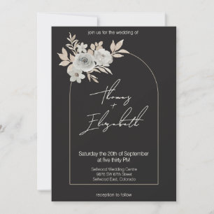 Elegante Holzkohle-Blumenbogen-Moderne Hochzeit Einladung