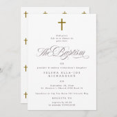 Elegante Holzkreuz-Taufe Einladung (Vorne/Hinten)