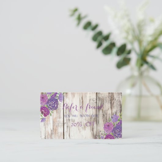 Elegante,Holztextur,Blume-Referenzkarte Empfehlungskarte (Stehend Vorderseite)