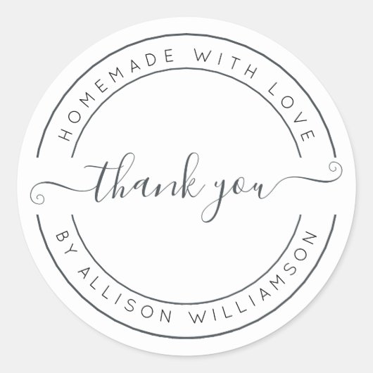 Elegante Homemade mit Liebe Schwarz-weiß Danke Runder Aufkleber (Vorderseite)