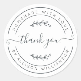 Elegante Homemade mit Liebe Schwarz-weiß Danke Runder Aufkleber