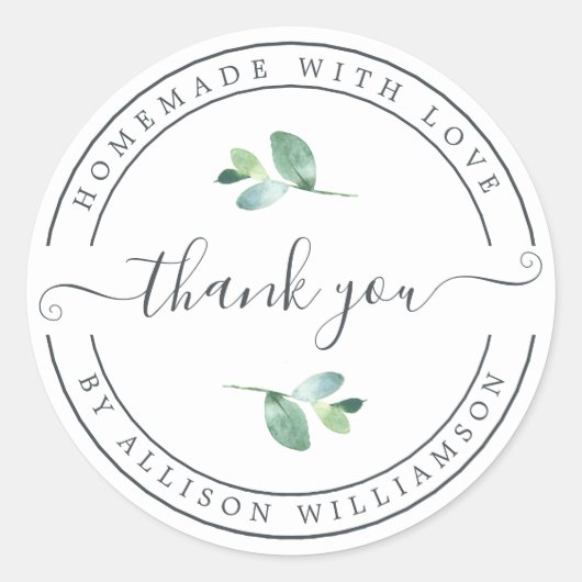 Elegante Homemade mit Liebe Schwarz-weiß Danke Runder Aufkleber (Vorderseite)