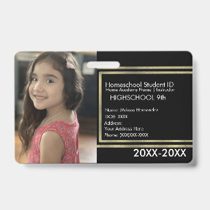 Elegante Homeschooling-Schul-ID Schwarz Gold Ausweis