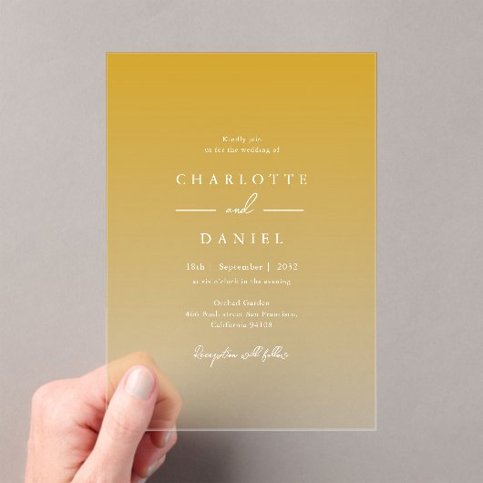 Elegante Honig Gelb Gradient Akryllische Hochzeit Acryleinladungen (Insitu (Handheld))