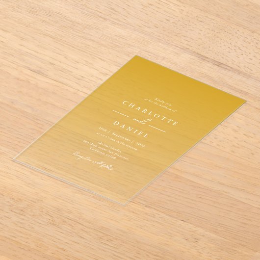 Elegante Honig Gelb Gradient Akryllische Hochzeit Acryleinladungen (Ablage )