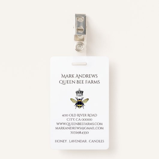 Elegante Honigbiene und Kronenfarm Ausweis (Vorderseite mit Klammer)