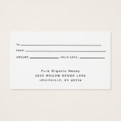 Elegante Honigwaben mit Bienengeschenkkarte (Rückseite)