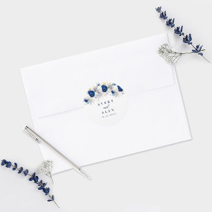Elegante Horizon Blue & White Floral Wedding Runder Aufkleber