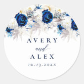 Elegante Horizon Blue & White Floral Wedding Runder Aufkleber (Vorderseite)
