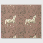 Elegante Horse Hydrangea Bows Beige Brown Toile Geschenkpapier (Flach)