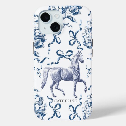 Elegante Horse Hydrangea Bows Dusty Blue Name Case-Mate iPhone Hülle (Rückseite)