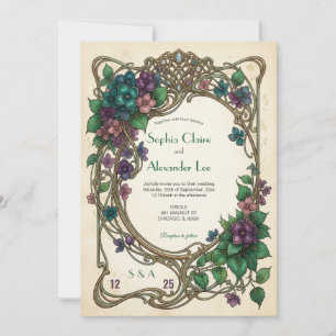 Elegante Hortensien Art Nouveau Hochzeits-Einladun Einladung