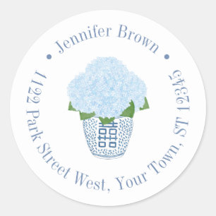 Elegante Hortensien Ingwer-Glas Rücksendeadresse Runder Aufkleber