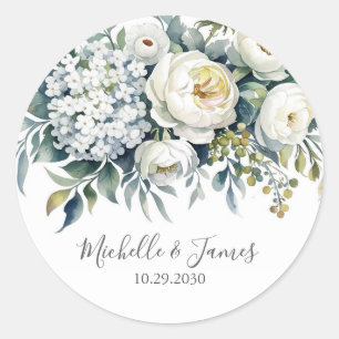 Elegante Hortensien-Rosen-Blumen-Hochzeit Runder Aufkleber