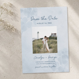Elegante Hortensien-Watercolor-Küsten-Chic-Hochzei Save The Date