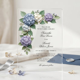 Elegante Hortensienblumen Acryl Hochzeit Acryleinladungen