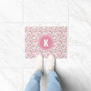 Elegante Hortensienblüten-Monogramm in Rosa Fußmatte