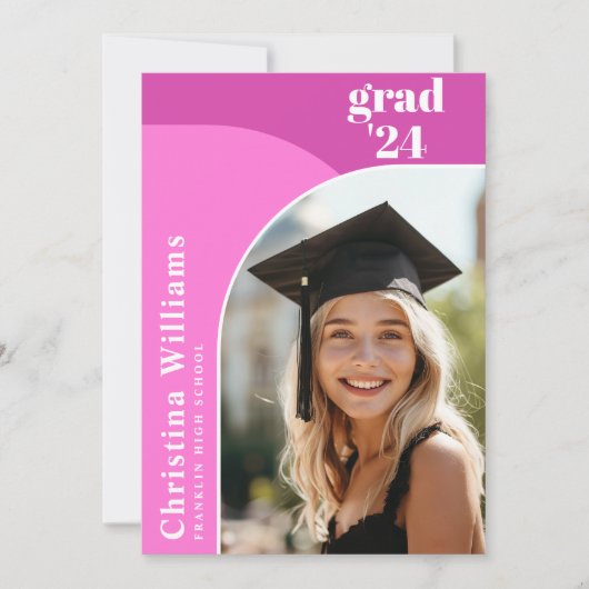 Elegante Hot-Pink-Arch-Foto-Graduierungsparty Einladung (Vorderseite)