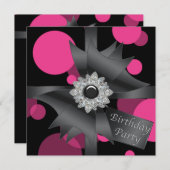 Elegante Hot Pink Black Birthday Party Einladung (Vorne/Hinten)