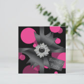 Elegante Hot Pink Black Birthday Party Einladung (Stehend Vorderseite)