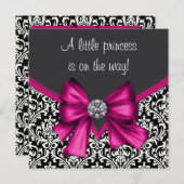 Elegante Hot Pink Black Damask Princess Baby Dusch Einladung (Vorne/Hinten)