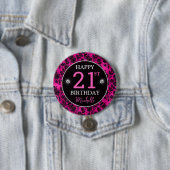 Elegante Hot Pink & Black Glitzer Blume Geburtstag Button (Beispiel)
