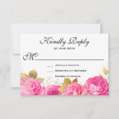 Elegante Hot Pink Floral Rose RSVP Karte (Vorderseite)