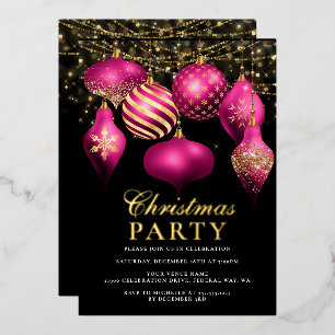 Elegante Hot Pink Gold Ornamente Weihnachtsfeier Folieneinladung