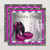 Elegante Hot Pink Leopard Geburtstagsparty Einladung (Vorne/Hinten)