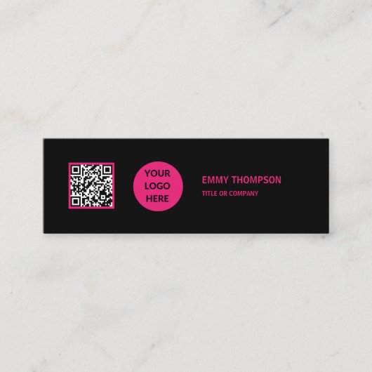 Elegante Hot Pink Magenta Black QR Scan Company Mini Visitenkarte (Vorderseite)
