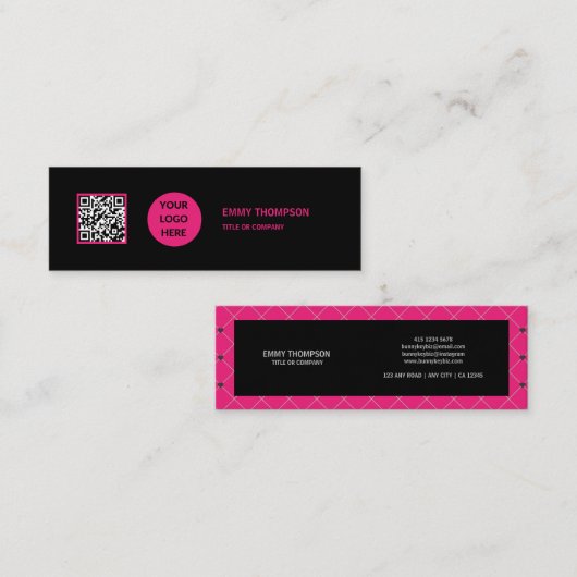 Elegante Hot Pink Magenta Black QR Scan Company Mini Visitenkarte (Vorne/Hinten)