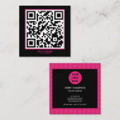Elegante Hot Pink Magenta Black QR Scan Company Quadratische Visitenkarte (Vorne/Hinten)
