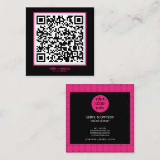 Elegante Hot Pink Magenta Black QR Scan Company Quadratische Visitenkarte