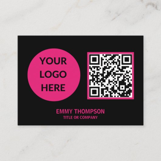 Elegante Hot Pink Magenta Black QR Scan Company Visitenkarte (Vorderseite)