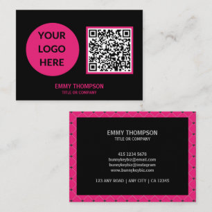 Elegante Hot Pink Magenta Schwarze QR-Scan-Firma Visitenkarte