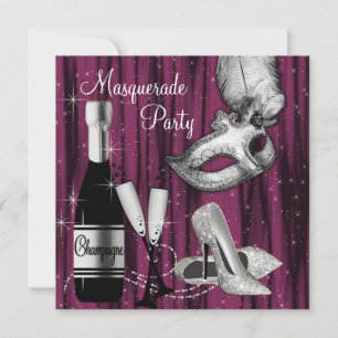 Elegante Hot-Pink-Schwarze Maskenparty Einladung